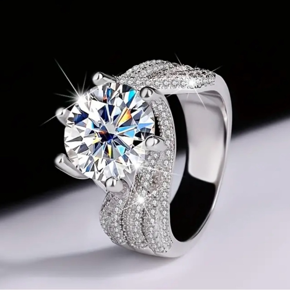 STUNNING 3 ct Moissanite Ring, 925 Sterling Silver 18k White Gold plated